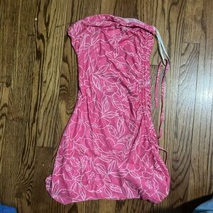 ruched flower strapless bodycon side tie mini dress